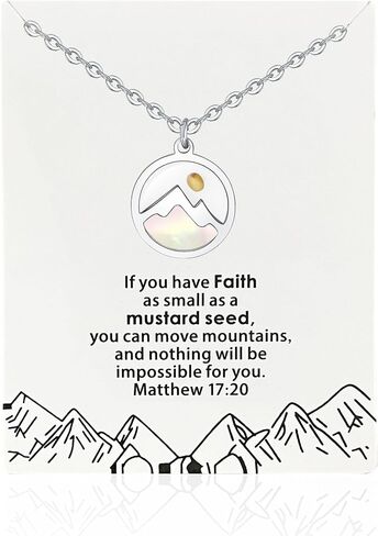 Aoemon Mustard Seed Necklace - Faith for Women, Jewelry Christian Inspirational Gifts of Snowy Mountain Necklace, Dainty with Gift Card in Kuwait