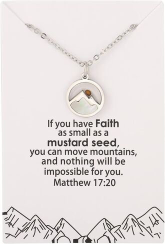 Aoemon Mustard Seed Necklace - Faith for Women, Jewelry Christian Inspirational Gifts of Snowy Mountain Necklace, Dainty with Gift Card in Kuwait