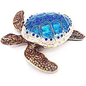 Waltz&F Sea Turtle Crystal Studded Pewter Jewelry Trinket Box Bejeweled Hand-painted Ring Holder Mother's day Gift