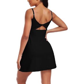 Vertvie Women's Tennis Dress with Built-in Shorts & Bra Workout Backless Golf Dress Activewear Exercise Dresses with Pockets