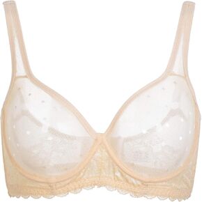YANDW See Through Sheer Lace Mesh Unlined Bra Full Coverage Plus Size Bralette Sexy Unpadded Minimizer