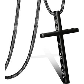 XOYOYZU Cross Necklace for Men Boys Christmas Gift Cross Pendant Strength Bible Verse Stainless Steel Necklaces