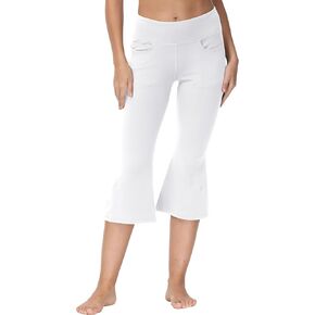 Cakulo سروال كابري مقاس كبير للنساء اليوغا مضيئة عالية الخصر Bootcut تمتد طماق بالازو عادية مع جيوب in Kuwait