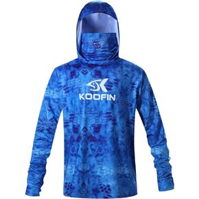 Performance Fishing Hoodie with Face Mask Hooded Sunblock Shirt Sun Shield Long Sleeve Shirt UPF50 Dry Fit Quick-Dry