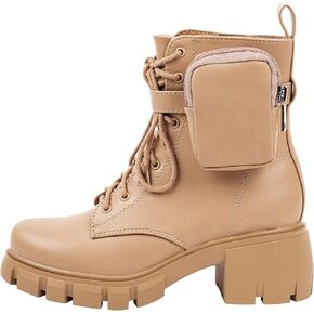 Kassie Daniela ~ POCKET ~ Platform Boots Chunky Block Heels Lug Sole Lace Up Round Toe Bootie Ankle Combat