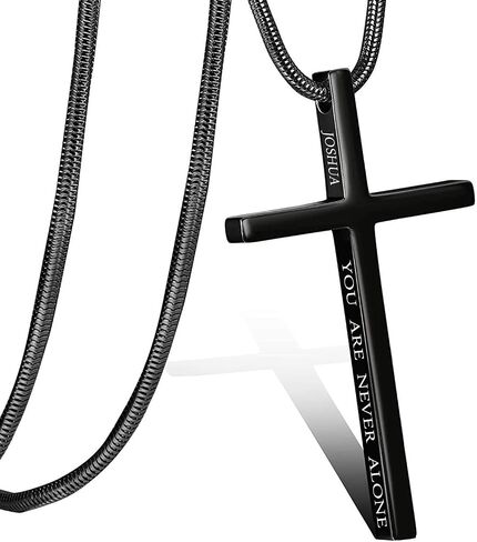 XOYOYZU Cross Necklace for Men Boys Christmas Gift Cross Pendant Strength Bible Verse Stainless Steel Necklaces in Saudi Arabia