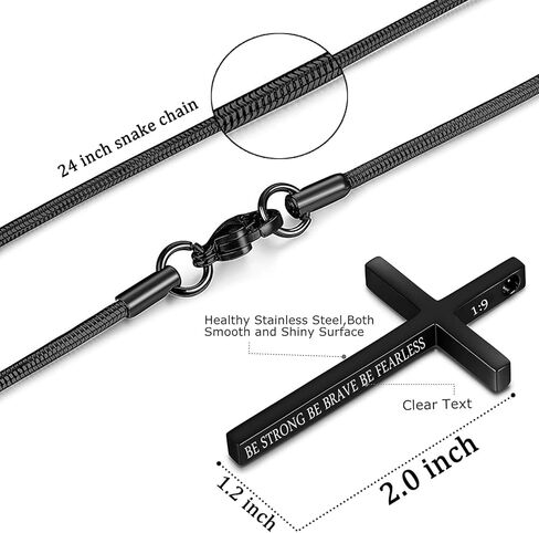 XOYOYZU Cross Necklace for Men Boys Christmas Gift Cross Pendant Strength Bible Verse Stainless Steel Necklaces in Saudi Arabia