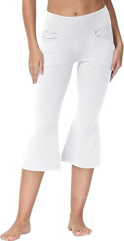 Cakulo سروال كابري مقاس كبير للنساء اليوغا مضيئة عالية الخصر Bootcut تمتد طماق بالازو عادية مع جيوب in Kuwait