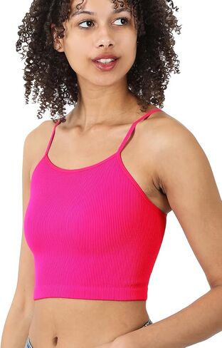 Zenana Ribbed Knit Seamless Spaghetti Strap Cropped Cami & Halter Neck Crop Tank Top in Saudi Arabia