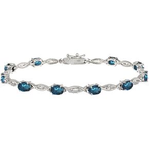Bracelet for Women, Birthstone Bracelet, Oval Cut Swirl Design, Genuine or Synthetic Gemstone Bracelet, Tennis Bracelet, Sterling Silver Bracelets or Gold Flash Silver Bracelet with Gift Box in Kuwait