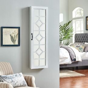 FirsTime & Co. White Eloise Jewelry Armoire, Necklace Organizer for Bedroom Storage, Full Length Mirror Wall Vanity, Wood, Farmhouse, 43 x 14 inches in Saudi Arabia