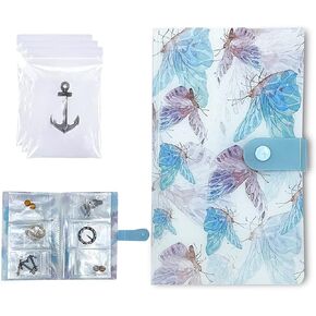 ROPAKED Beautiful Jewelry Storage Book with Pockets 120 Slots and 60 Pcs Clear Small Plastic Bags Ring Earring Organizer Book Card Holder Travel Pouch for Jewelry (Flower)