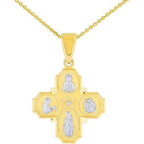 Jewelry America Solid 14K Yellow Gold Dainty Four Way Cross Charm with God Bless You Pendant Necklace in Saudi Arabia