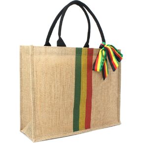RGYLION Woven Large Beach Bag for woman Straw Bag Beach Tote Handmade Weaving Shoulder Bag Handbag Jamaican Africa Reggea