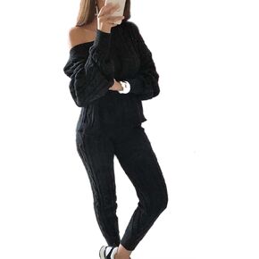 Lucuna Women's 2023 Fall Sweater Set 2 Piece Outfits Cable Knit Chunky Crew Neck Pullover Top Pants Loungewear in Saudi Arabia