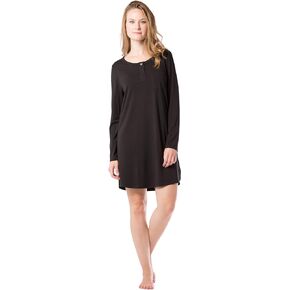 Fishers Finery Women's EcoFabric Henley Nightshirt | Long Sleeve | Above Knee | EcoFlannel EcoFleece Options