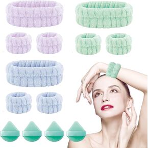 مجموعة أساور معصم وعصابة رأس لغسل الوجه - عصابة رأس وأساور معصم لغسل الوجه - عصابة رأس للمكياج - مجموعة عصابة رأس وأساور معصم لغسل الوجه والمكياج والعناية بالبشرة ودش اليوغا الرياضي in Kuwait