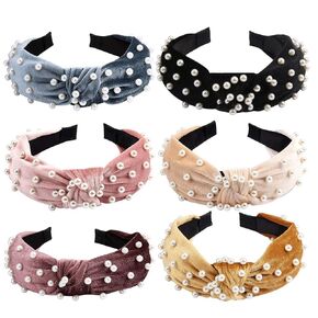 Jaciya Headbands for Women 6 Pack Knotted Headbands Pearl Headband Wide Top Knot Velvet Headband for Women Turban Hairband for Women