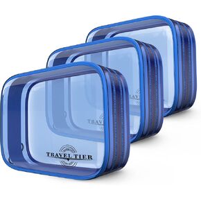3 Pack Transparent Quart Size TSA Approved Toiletry Bags/Make Up Bags (Blue) in Saudi Arabia