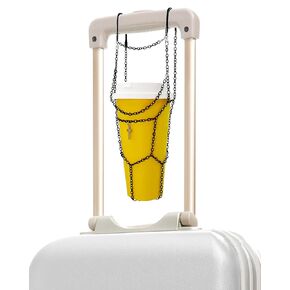 raynature Luggage Cup Holder for Suitcases Attachment, Travel Accessory Essentials for people who travel, Unique Chain Design-Free Hand Drink Caddy, Traveller Must Haves (Black)