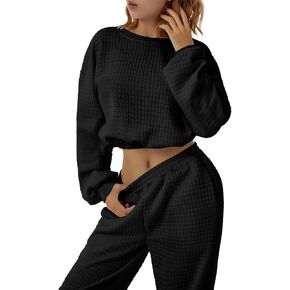 طقم نسائي من ELLENWELL مكون من قطعتين بأكمام طويلة مبطن وسراويل رياضية عالية الخصر in Kuwait