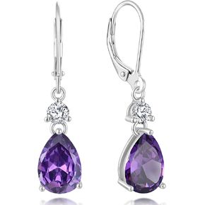925 Sterling Silver Leverback Earrings - Guesma 10x7mm Dangle Earrings for Women Teardrop Created Birthstone - Wedding Earrings Jewelry