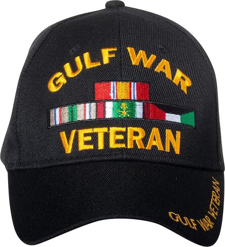 قبعة بيسبول قابلة للتعديل باللون الأسود مطرزة بعبارة "Owl Gulf War Veteran in Kuwait