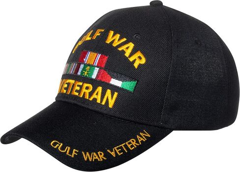 قبعة بيسبول قابلة للتعديل باللون الأسود مطرزة بعبارة "Owl Gulf War Veteran in Kuwait