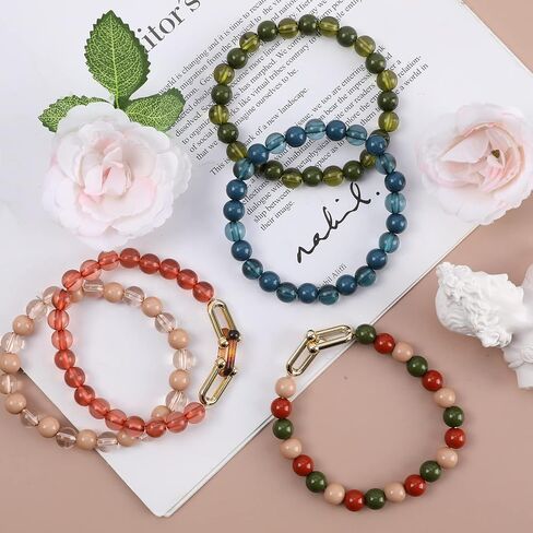Pink White Preppy Bracelet Clay Beaded Bracelets, Boho Multi-Layer Beaded Crystal Bracelets, Bohemian Bracelet Set Friendship Jewelry for Women Girls in Kuwait