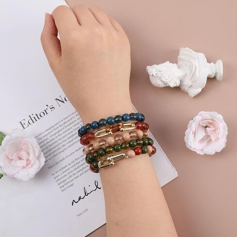 Pink White Preppy Bracelet Clay Beaded Bracelets, Boho Multi-Layer Beaded Crystal Bracelets, Bohemian Bracelet Set Friendship Jewelry for Women Girls in Kuwait