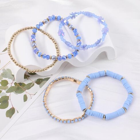 Pink White Preppy Bracelet Clay Beaded Bracelets, Boho Multi-Layer Beaded Crystal Bracelets, Bohemian Bracelet Set Friendship Jewelry for Women Girls in Kuwait
