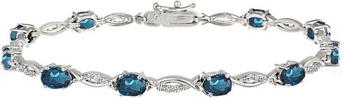Bracelet for Women, Birthstone Bracelet, Oval Cut Swirl Design, Genuine or Synthetic Gemstone Bracelet, Tennis Bracelet, Sterling Silver Bracelets or Gold Flash Silver Bracelet with Gift Box in Kuwait