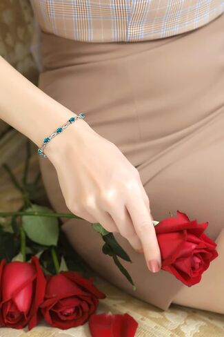 Bracelet for Women, Birthstone Bracelet, Oval Cut Swirl Design, Genuine or Synthetic Gemstone Bracelet, Tennis Bracelet, Sterling Silver Bracelets or Gold Flash Silver Bracelet with Gift Box in Kuwait