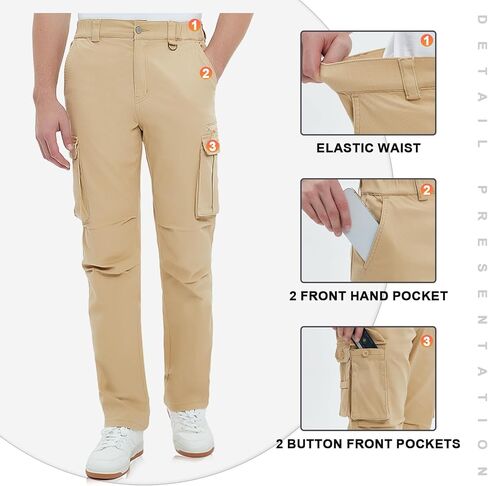 Men's Cargo Pants Casual Cotton Elastic Waist Work Pants Military Combat Tactical Cargo Pants with 7 Pockets in Kuwait