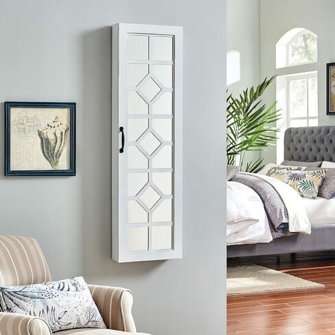 FirsTime & Co. White Eloise Jewelry Armoire, Necklace Organizer for Bedroom Storage, Full Length Mirror Wall Vanity, Wood, Farmhouse, 43 x 14 inches in Saudi Arabia