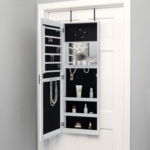 FirsTime & Co. White Eloise Jewelry Armoire, Necklace Organizer for Bedroom Storage, Full Length Mirror Wall Vanity, Wood, Farmhouse, 43 x 14 inches in Saudi Arabia