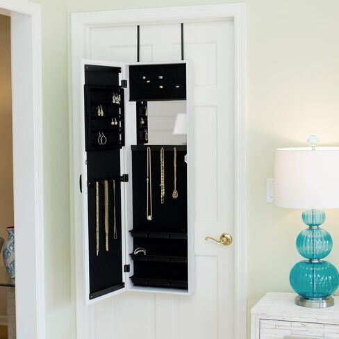 FirsTime & Co. White Eloise Jewelry Armoire, Necklace Organizer for Bedroom Storage, Full Length Mirror Wall Vanity, Wood, Farmhouse, 43 x 14 inches in Saudi Arabia