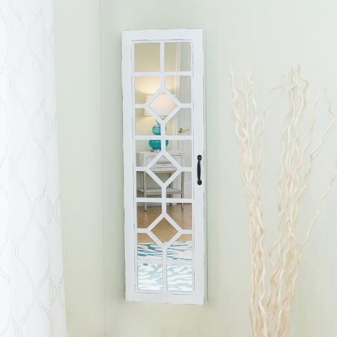 FirsTime & Co. White Eloise Jewelry Armoire, Necklace Organizer for Bedroom Storage, Full Length Mirror Wall Vanity, Wood, Farmhouse, 43 x 14 inches in Saudi Arabia