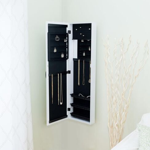 FirsTime & Co. White Eloise Jewelry Armoire, Necklace Organizer for Bedroom Storage, Full Length Mirror Wall Vanity, Wood, Farmhouse, 43 x 14 inches in Saudi Arabia