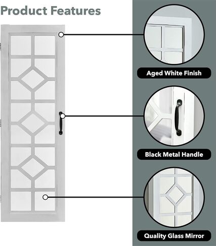 FirsTime & Co. White Eloise Jewelry Armoire, Necklace Organizer for Bedroom Storage, Full Length Mirror Wall Vanity, Wood, Farmhouse, 43 x 14 inches in Saudi Arabia