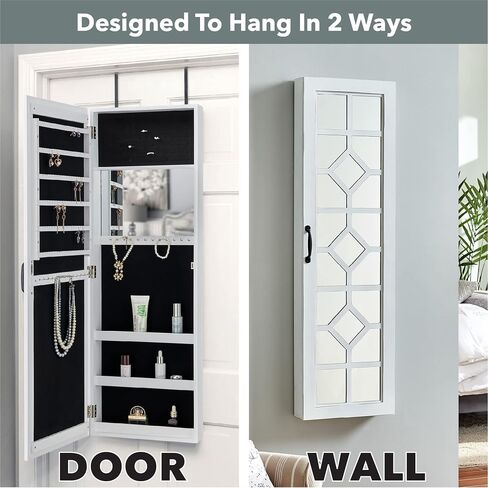 FirsTime & Co. White Eloise Jewelry Armoire, Necklace Organizer for Bedroom Storage, Full Length Mirror Wall Vanity, Wood, Farmhouse, 43 x 14 inches in Saudi Arabia