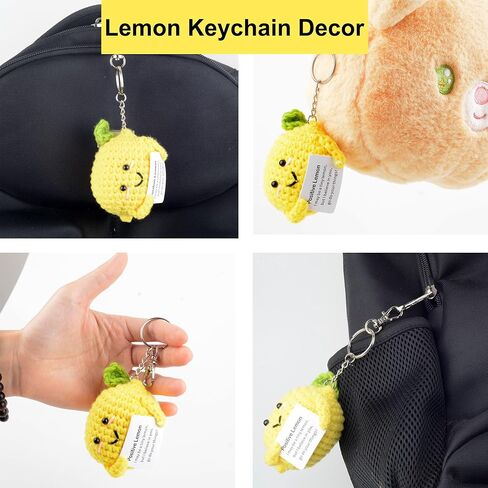 سلسلة مفاتيح بتصميم ليمون ايجابي لطيف ومضحك من كوراسيك، دمية كروشيه محبوكة، هدايا ابداعية ملهمة للرجال والنساء وديكور شنطة المنزل in Kuwait
