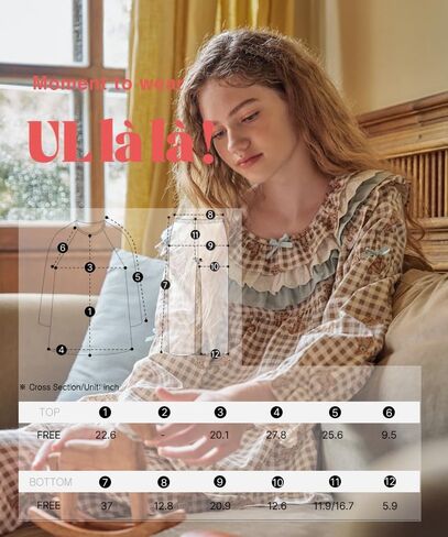 ULLALA Pajamas for Women Vintage Long sleeve 30'S Cotton Woody bear Two-Piece Brown Soft Sleepwear 2Piece one Size in Kuwait