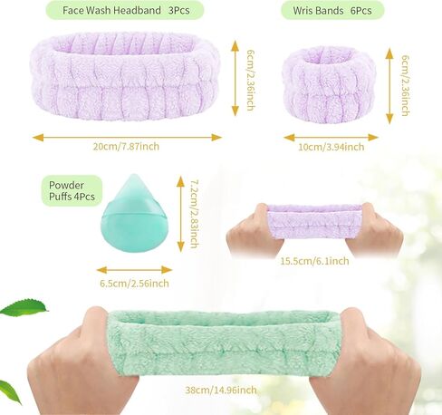 مجموعة أساور معصم وعصابة رأس لغسل الوجه - عصابة رأس وأساور معصم لغسل الوجه - عصابة رأس للمكياج - مجموعة عصابة رأس وأساور معصم لغسل الوجه والمكياج والعناية بالبشرة ودش اليوغا الرياضي in Kuwait