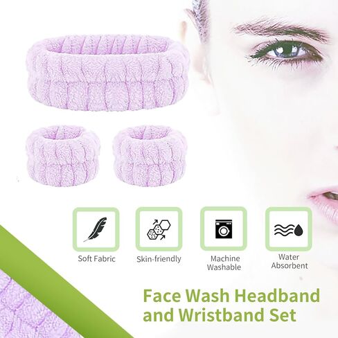 مجموعة أساور معصم وعصابة رأس لغسل الوجه - عصابة رأس وأساور معصم لغسل الوجه - عصابة رأس للمكياج - مجموعة عصابة رأس وأساور معصم لغسل الوجه والمكياج والعناية بالبشرة ودش اليوغا الرياضي in Kuwait