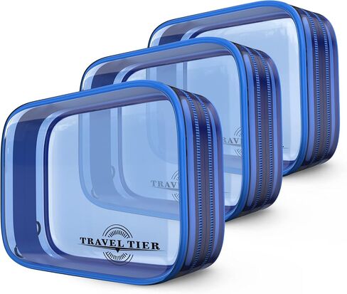 3 Pack Transparent Quart Size TSA Approved Toiletry Bags/Make Up Bags (Blue) in Saudi Arabia