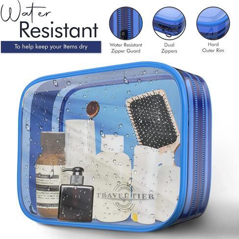 3 Pack Transparent Quart Size TSA Approved Toiletry Bags/Make Up Bags (Blue) in Saudi Arabia