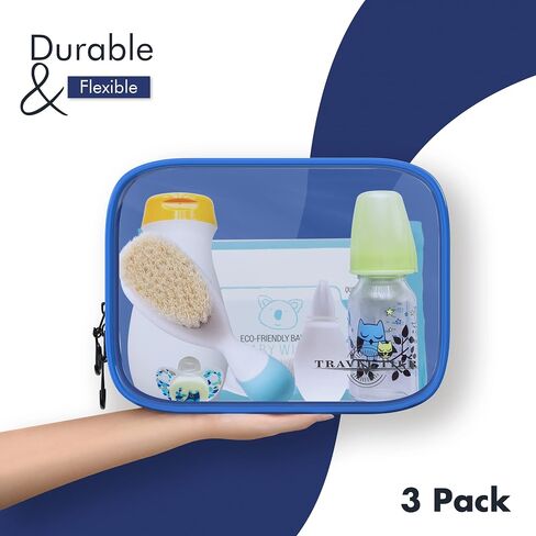 3 Pack Transparent Quart Size TSA Approved Toiletry Bags/Make Up Bags (Blue) in Saudi Arabia