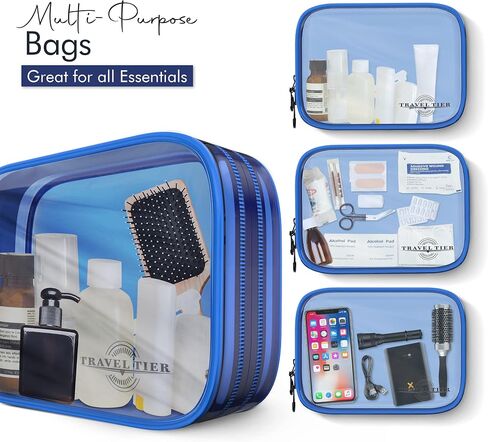 3 Pack Transparent Quart Size TSA Approved Toiletry Bags/Make Up Bags (Blue) in Saudi Arabia