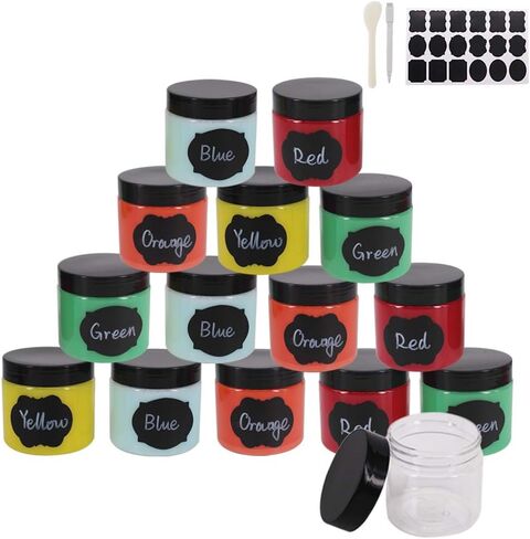 zmybcpack 24 Pack 6 OZ Clear Plastic Slime Jars With Screw Lids, A Spatula, A Pen &Labels - Craft Storage Containers/Storage Favor Jars/Travel Jars For Cosmetic, Body Sugar Scrubs in Kuwait